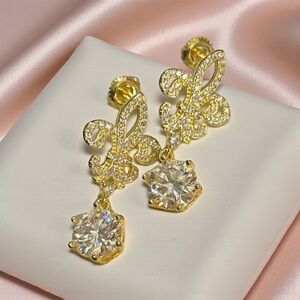 Fleur-de-Lis Moissanite Dangle Earrings 2.4 cttw-Sterling Silver